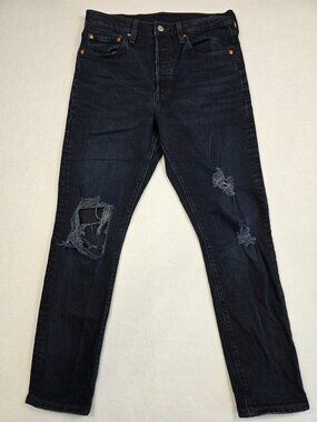 Levis Premium 501 S Womens Distressed Skinny Leg Jeans W28 L28 Dark Wash Black